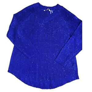 Soft Surroundings Royal Blue Sequin Knit Sweater Long Sleeve Pullover Small